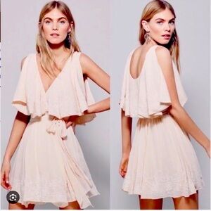 FREE PEOPLE Peach Wrap Ruffle Beaded Mini Dress XS